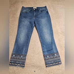 Driftwood Colette straight crop bliss‎ embroidered Aztec jeans size 33 Length 26